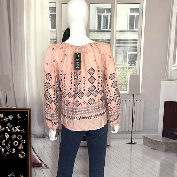 TIMING Blush Long Sleeve Tie Front Aztec Print Top. Size S & L P325/A - Picture 4 of 6